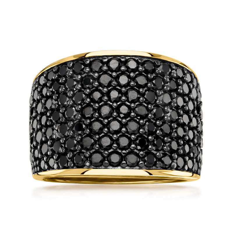 Pave black spinel ring in 18kt gold over sterling silver