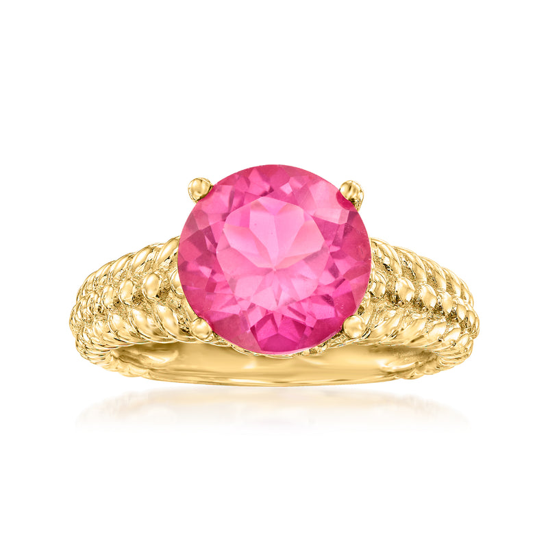 Pink topaz oval gemstone ring in 18kt gold over sterling with twisted band