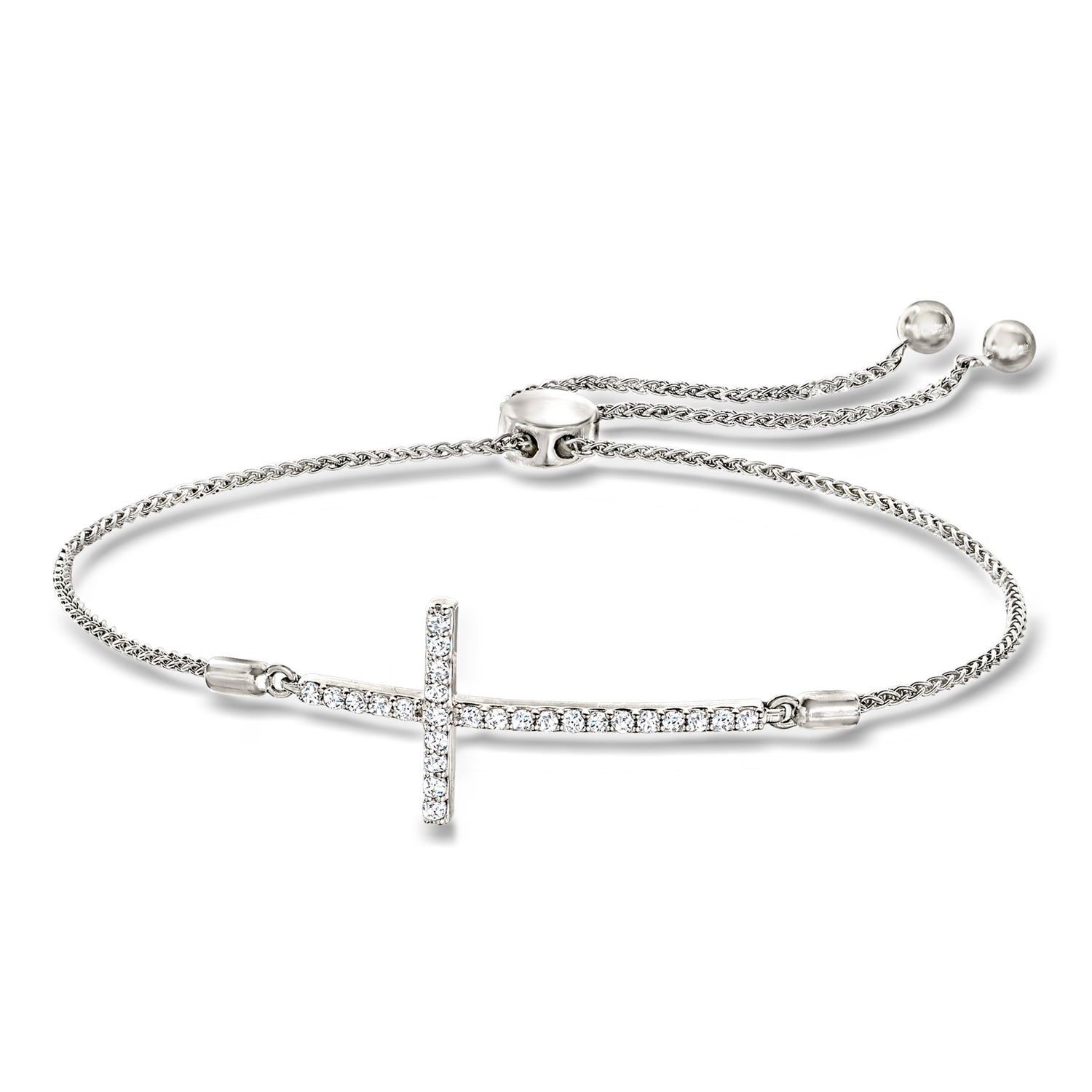 .33 ct. t.w. Diamond Cross Bolo Bracelet in Sterling Silver