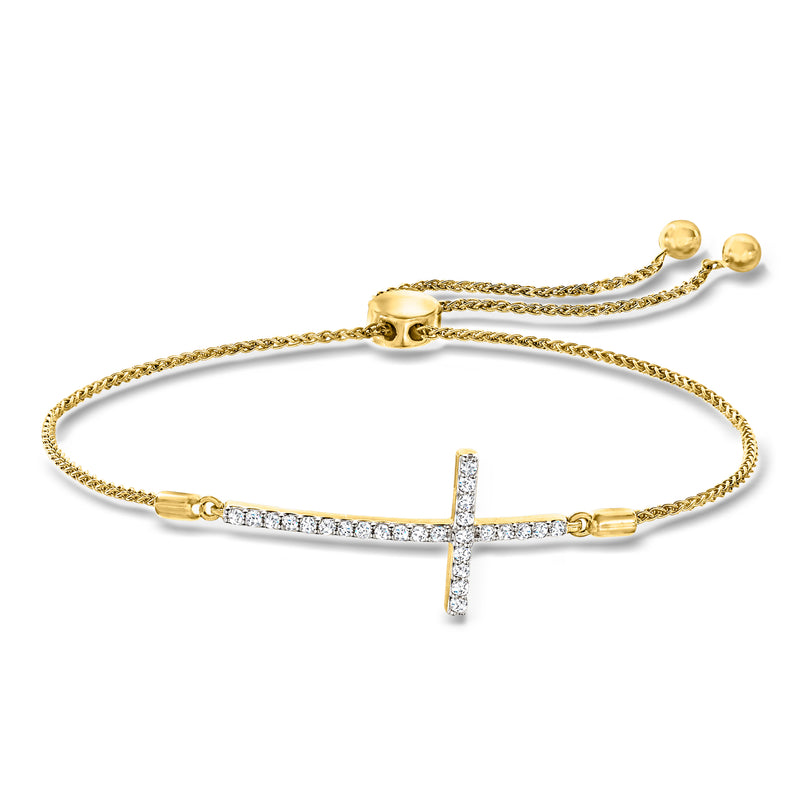 Diamond cross bolo bracelet in gold over sterling