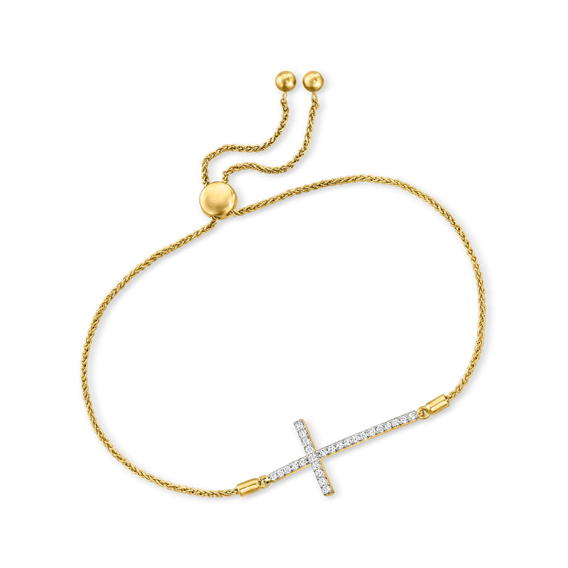 Diamond cross bolo bracelet in gold over sterling