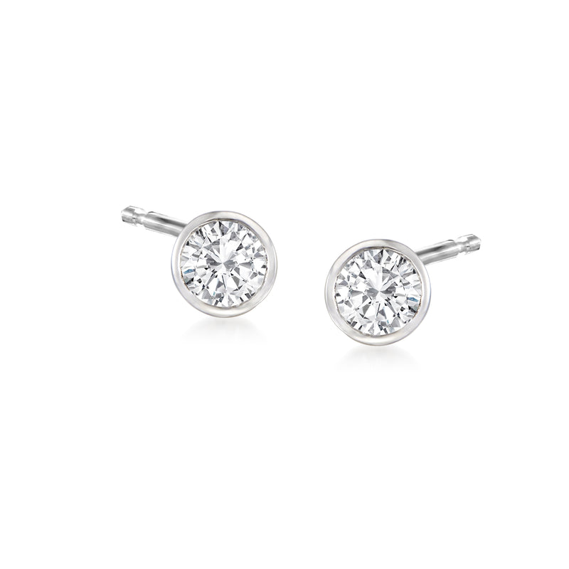 Sterling silver bezel-set diamond stud earrings with round white stones
