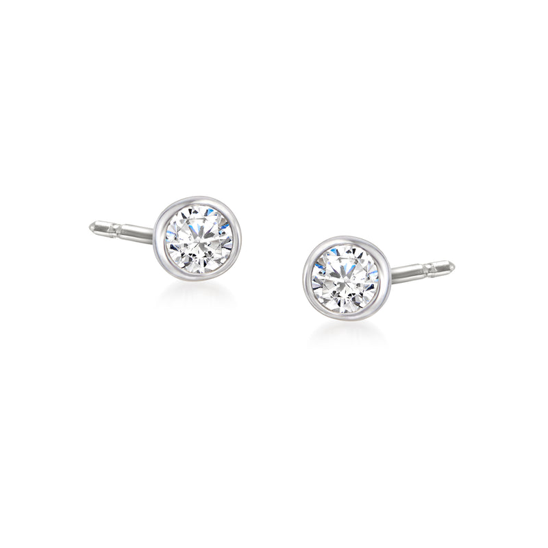 Sterling silver bezel-set diamond stud earrings with round center stones, 2-piece set