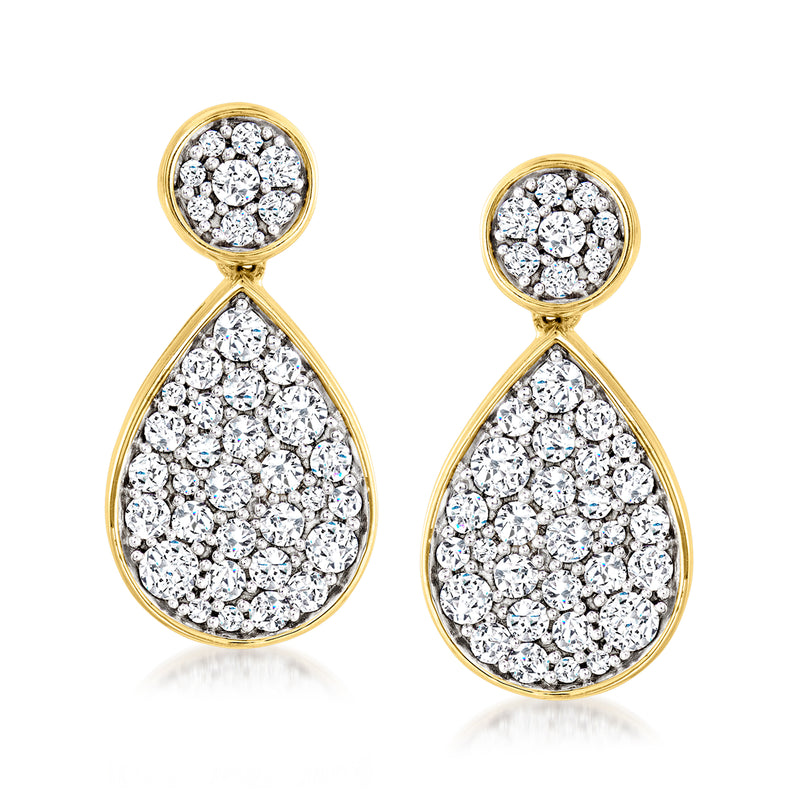 Diamond cluster teardrop earrings in 14kt yellow gold