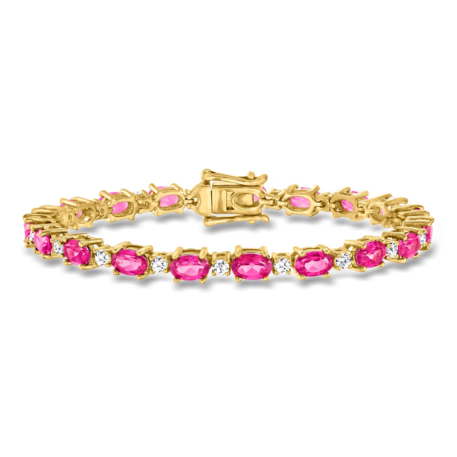 11.25 ct. t.w. Pink and White Topaz Tennis Bracelet in 18kt Gold Over Sterling