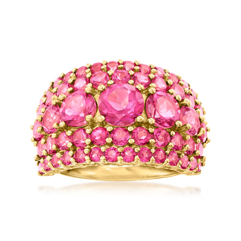 18kt gold over sterling ring with multi-row oval pink gemstones