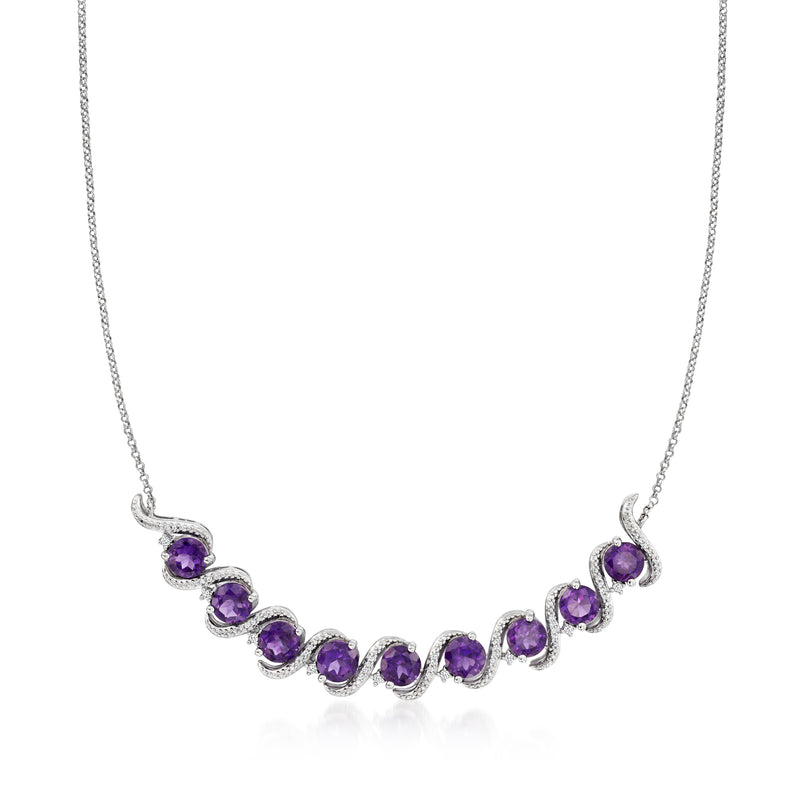 Sterling silver necklace with oval amethyst gemstones