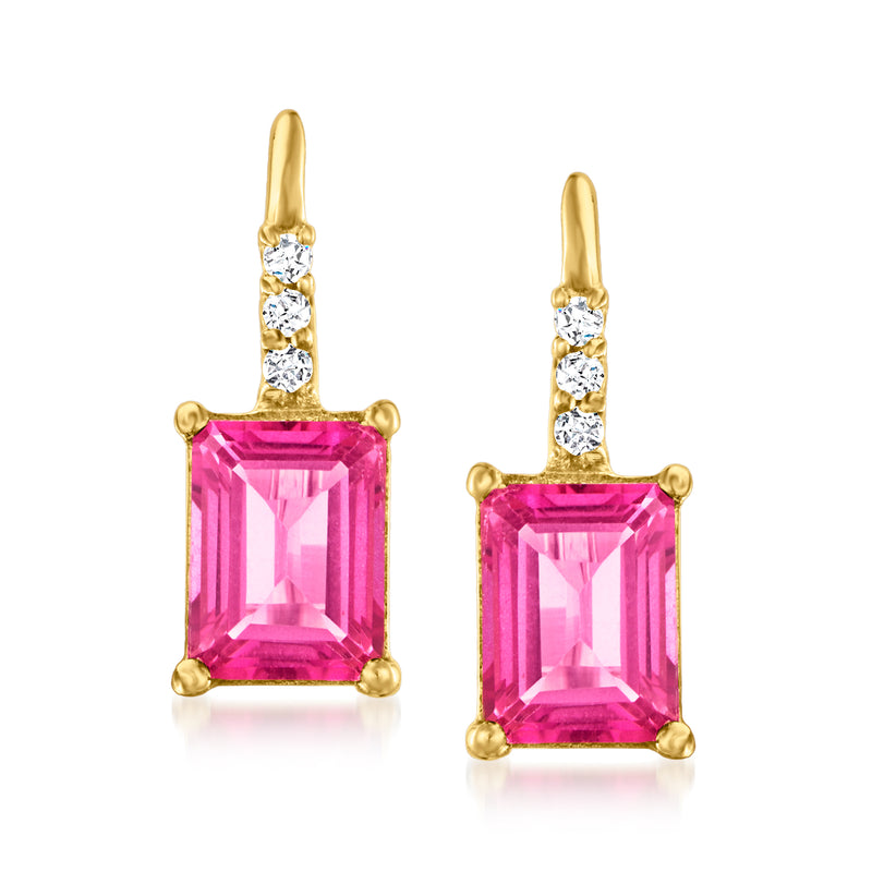 18kt gold over sterling leverback drop earrings with pink and white gemstones