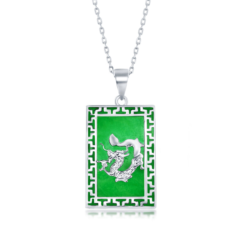 Sterling silver dragon pendant necklace with green square quartz