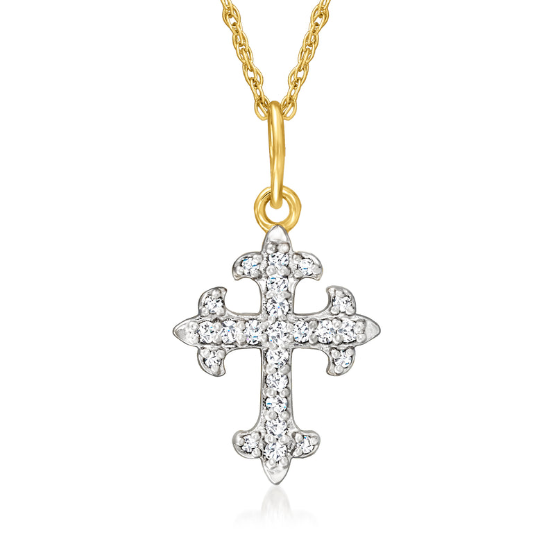 14kt yellow gold cross pendant necklace with round diamond accents and chain
