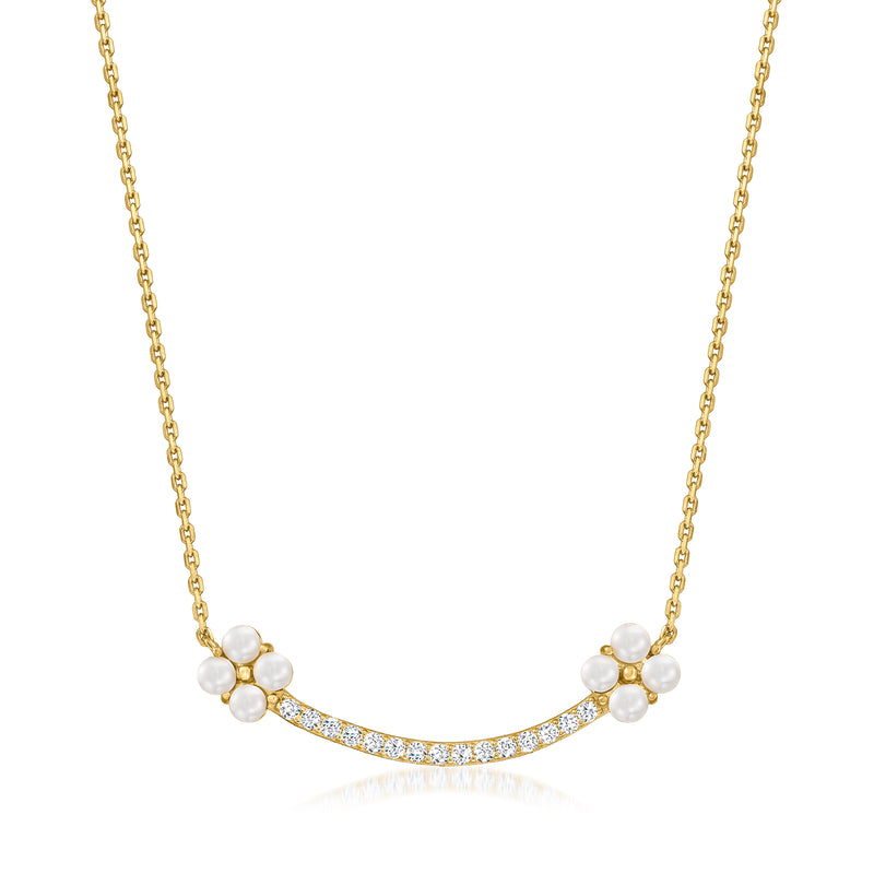 Charles Garnier Venus pearl and CZ curved bar necklace