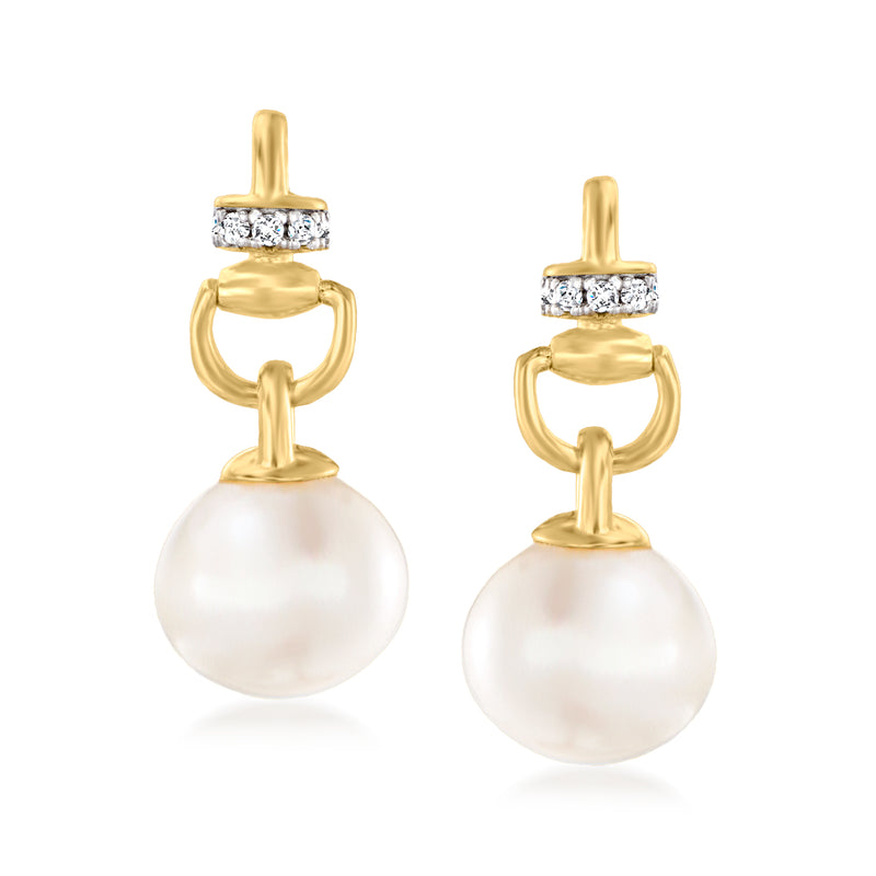 Charles Garnier gold over sterling pearl drop earrings with CZ accents