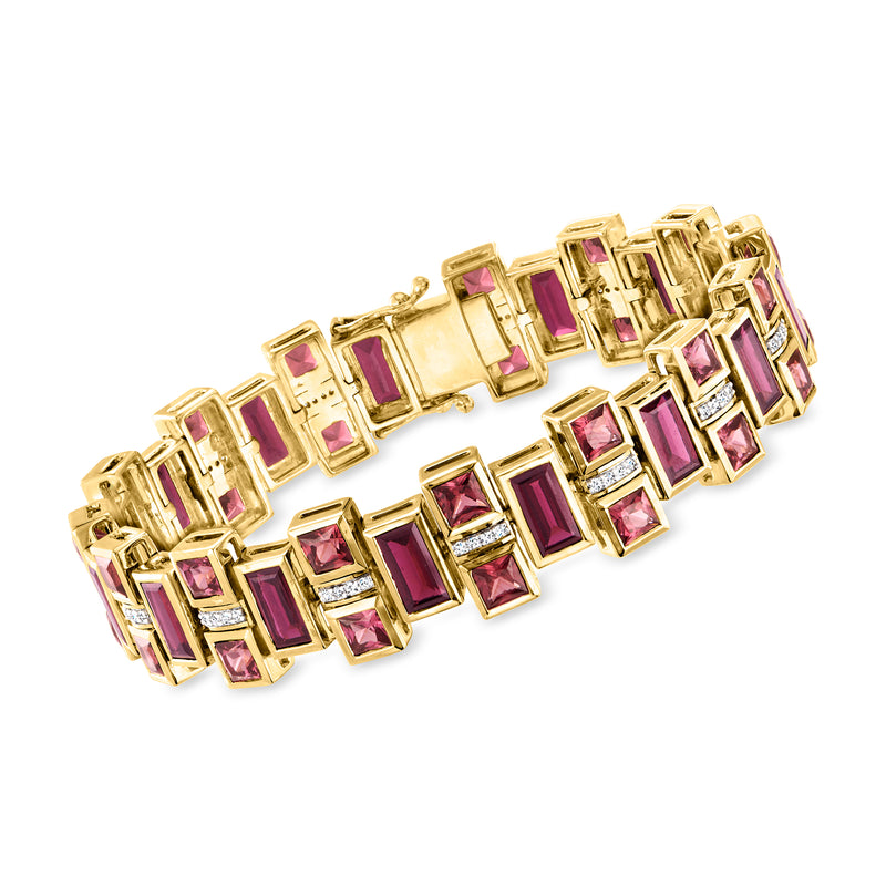 18kt gold over sterling bracelet with square rhodolite garnet and white topaz settings