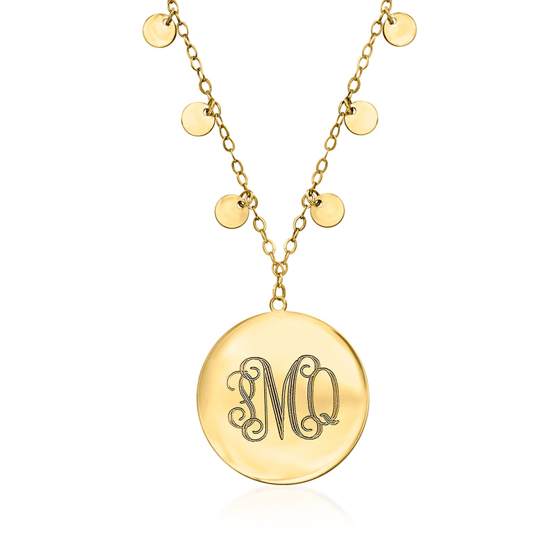 14kt yellow gold personalized disc station necklace with round engraved initial pendant