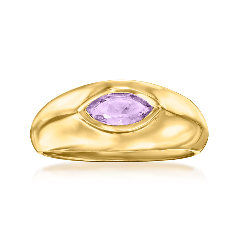 Oval amethyst gemstone ring with gold-tone bezel setting