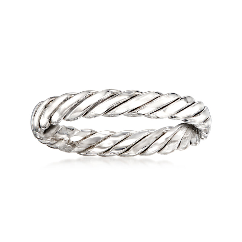 Twisted 14kt white gold ring with smooth rope-like band, polished finish