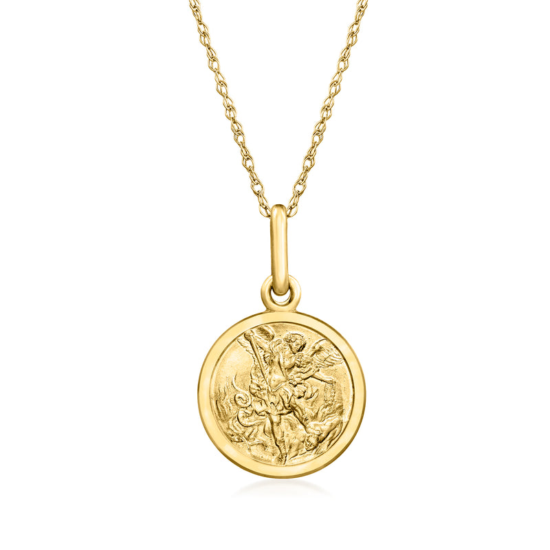 14kt yellow gold pendant necklace with round Saint Michael relief medallion