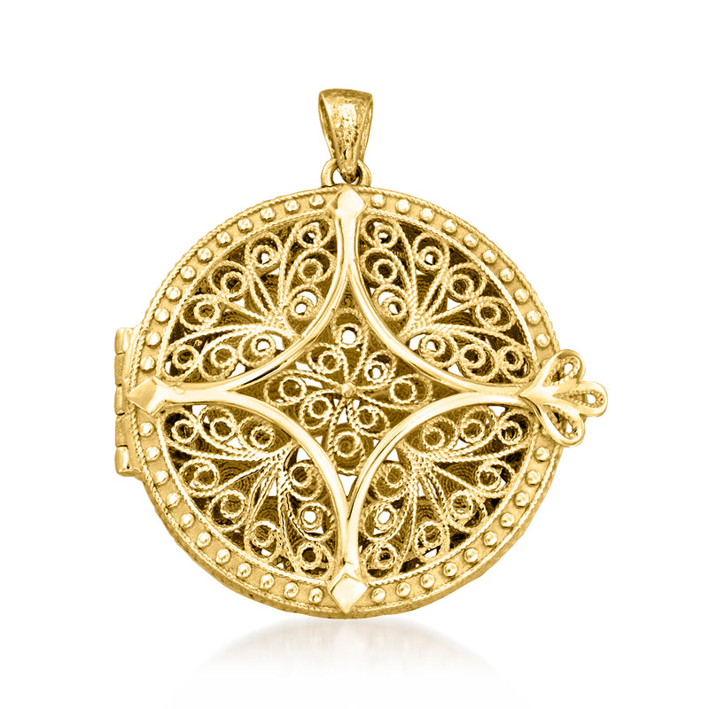 Gold-tone filigree round locket pendant with loop bail
