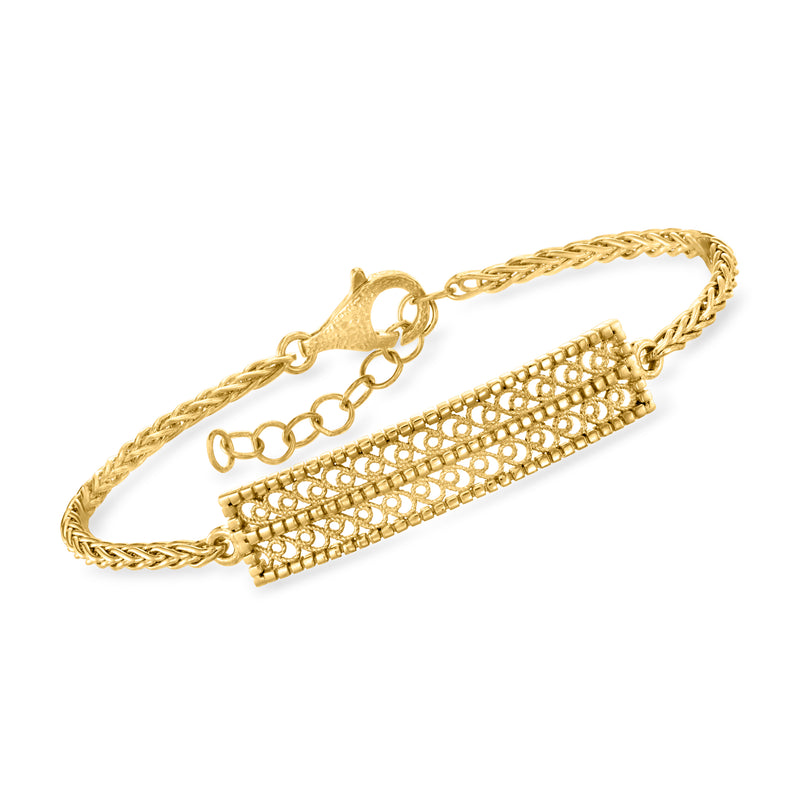 18kt gold over sterling filigree ID bracelet with rectangular filigree center