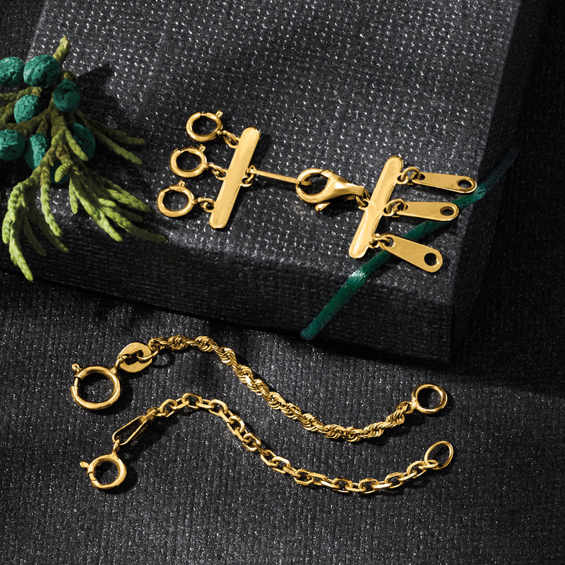 14kt yellow gold rope-chain extender with clasp and jump-ring links