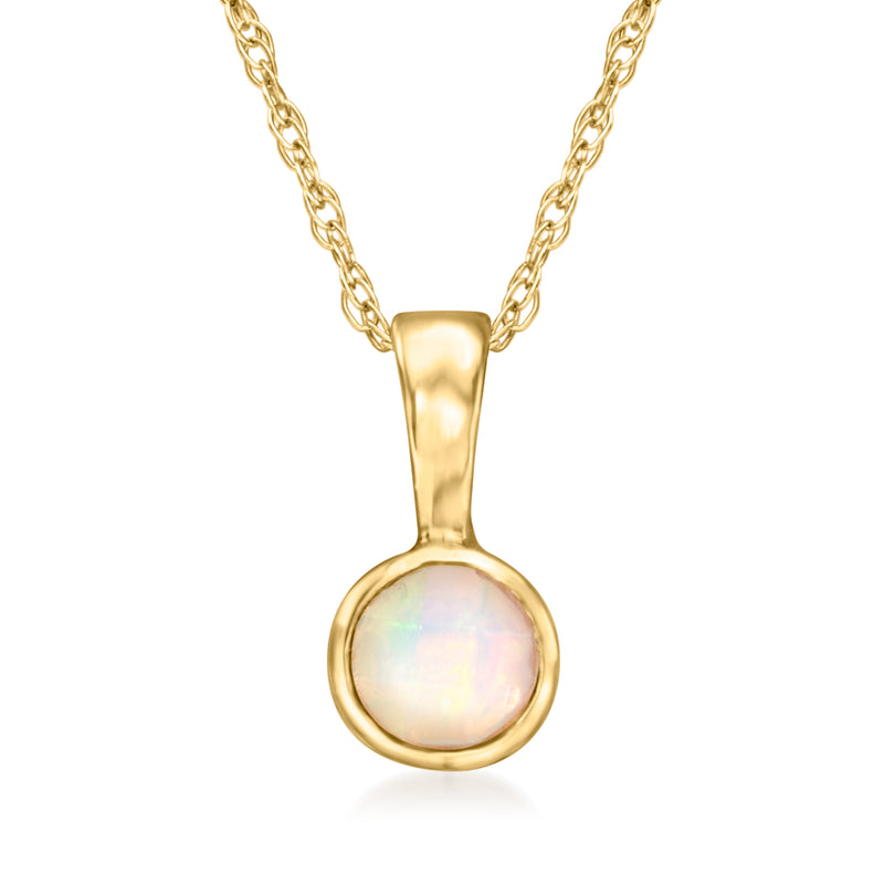 14kt yellow gold opal pendant necklace with round opal in teardrop setting