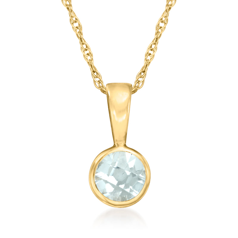 14kt yellow gold pendant necklace with round aquamarine gemstone