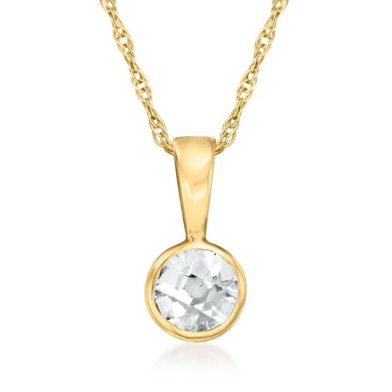 14kt yellow gold sapphire pendant necklace with round white gemstone and link chain