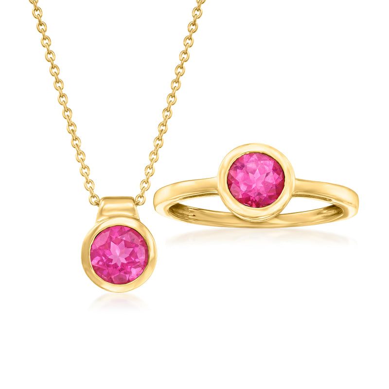 18kt gold over sterling jewelry set with pink topaz pendant necklace and matching ring