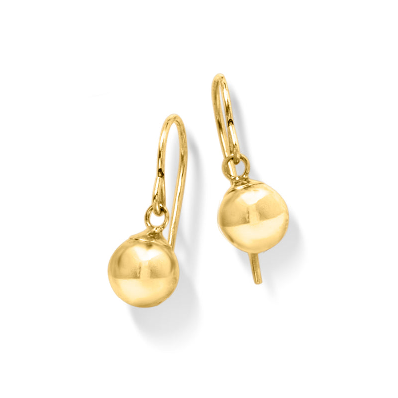 Yellow gold ball drop earrings, spherical charms on wire earwires