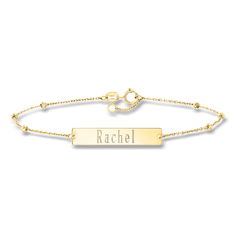 14kt yellow gold ID bracelet with nameplate Rachel and lobster clasp