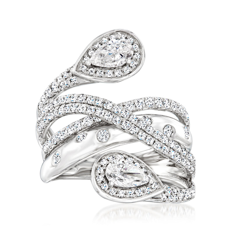 Diamond highway ring in 18kt white gold with teardrop and pear-shaped diamond accents