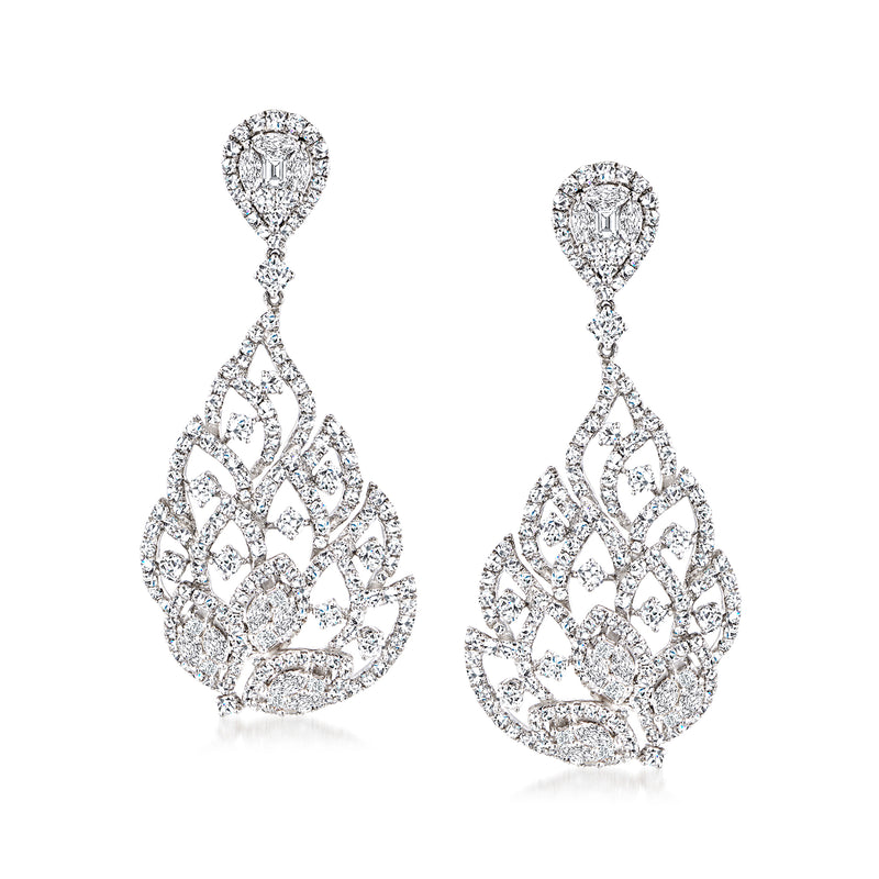Diamond teardrop earrings in 18kt white gold with pave sparkle, post-back style