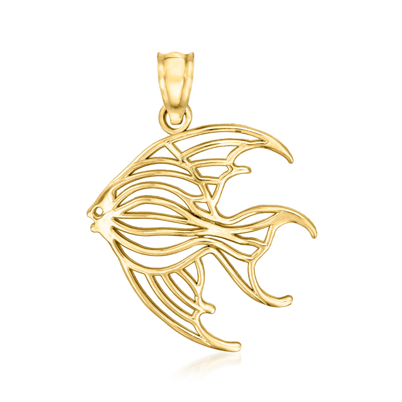 14kt yellow gold openwork fish pendant with attached bail