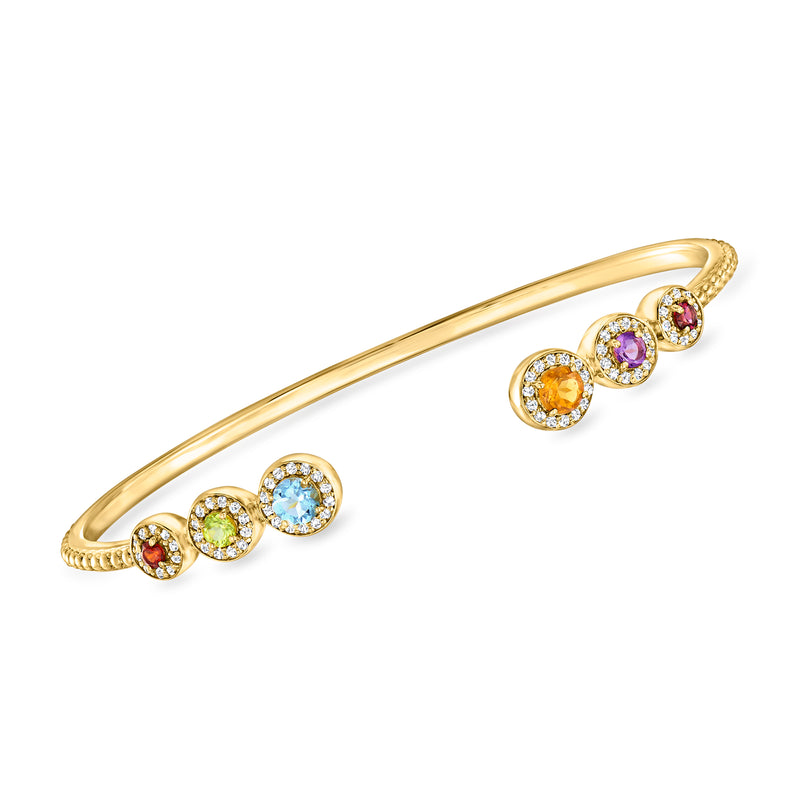 Gold-tone cuff bracelet with round multicolor gemstone accents