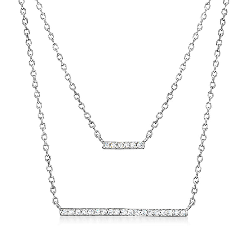Sterling silver double-bar diamond necklace with two pavé bars