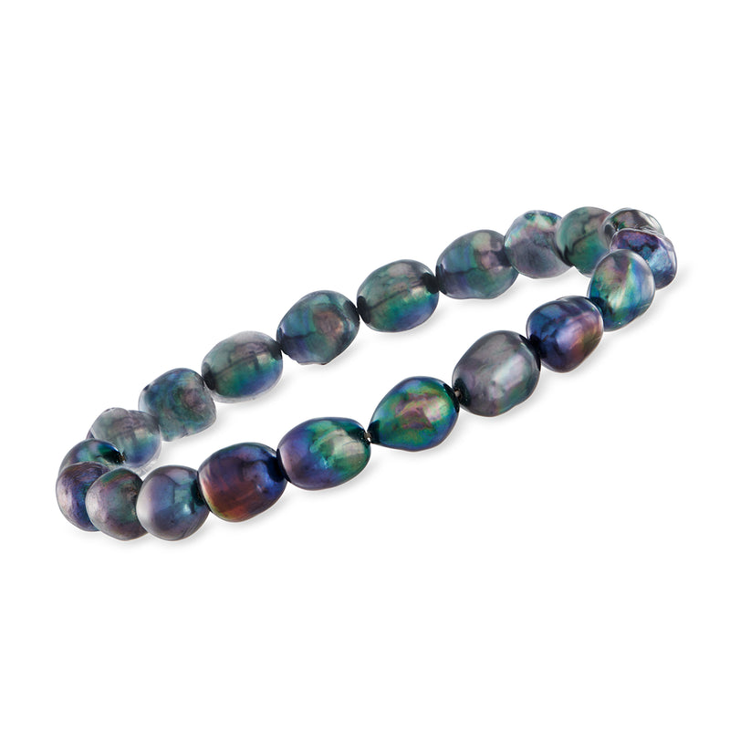 Iridescent multicolor cultured pearl stretch bracelet with round bead design