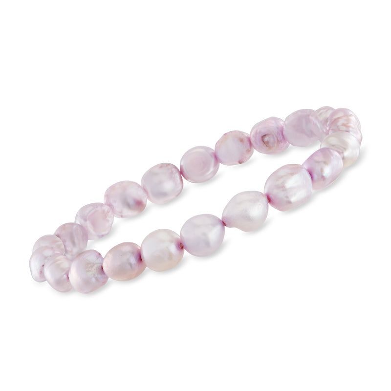 Light pink cultured pearl stretch bracelet with smooth round bead pearls