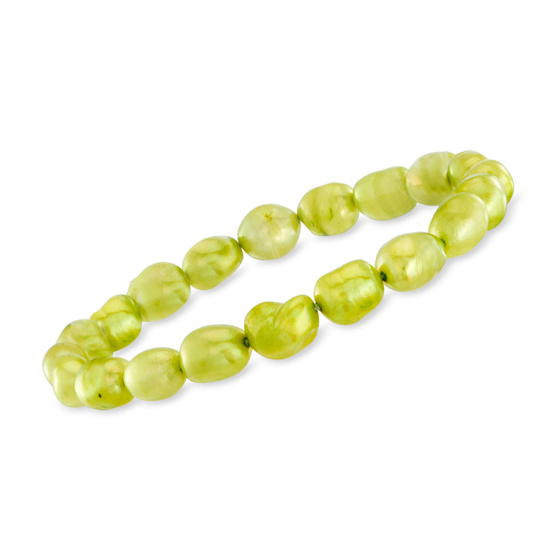 Lime green cultured pearl stretch bracelet with round smooth pearl beads