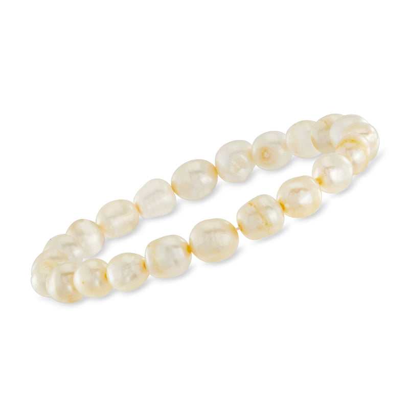 Cream white cultured pearl stretch bracelet with round iridescent pearl beads