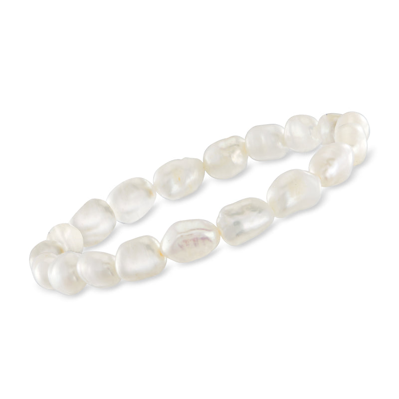 White cultured pearl stretch bracelet with smooth round pearl bead design