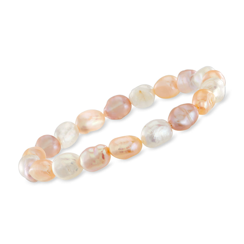Peach and rose cultured pearl stretch bracelet with round pearl bead accents
