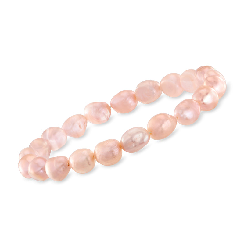 Pink cultured pearl stretch bracelets with oval beads, multistrand set