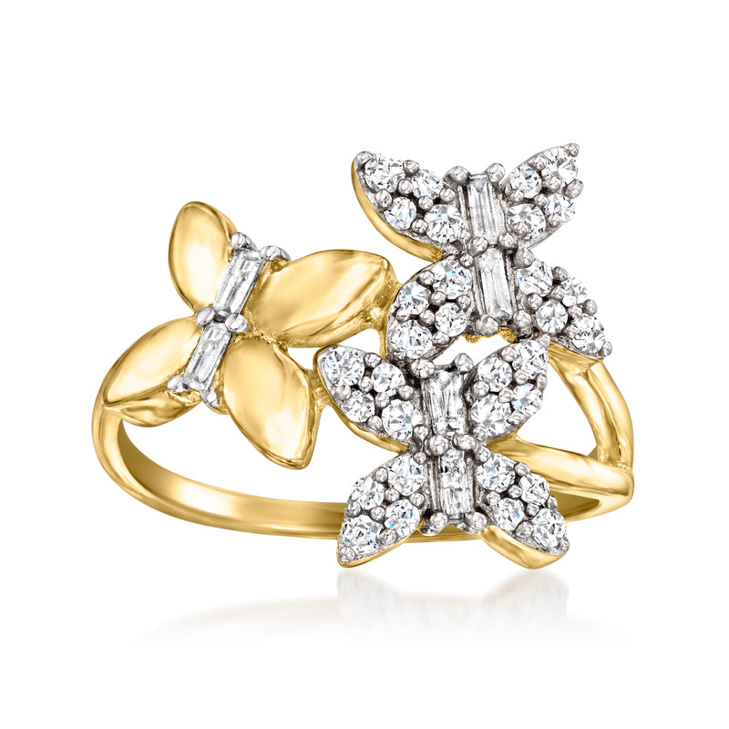 Butterfly ring in 18kt gold over sterling with diamond butterfly cluster
