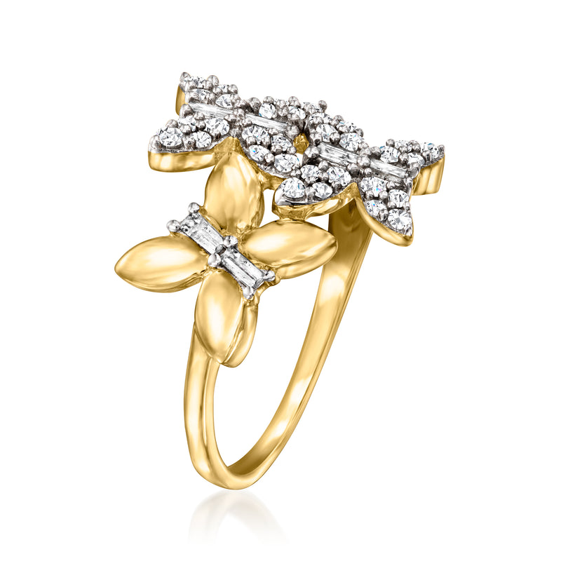 Diamond butterfly ring in gold over sterling with pavé accents