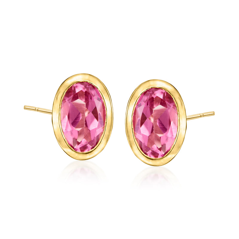 Oval pink topaz stud earrings in 14kt yellow gold settings