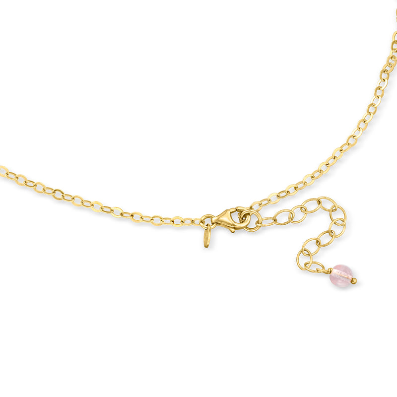 Gold chain necklace clasp with small Murano glass beads and pink bead charm