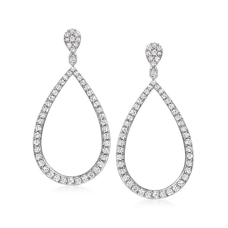 Diamond open teardrop drop earrings in 14kt white gold