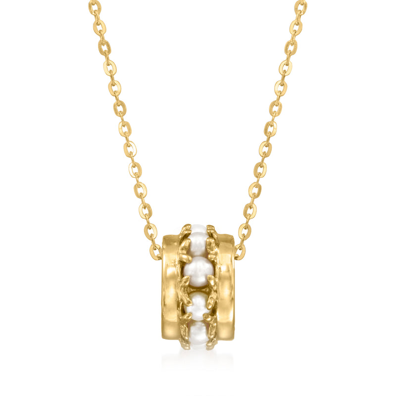14kt yellow gold cultured pearl bead necklace with gold pendant