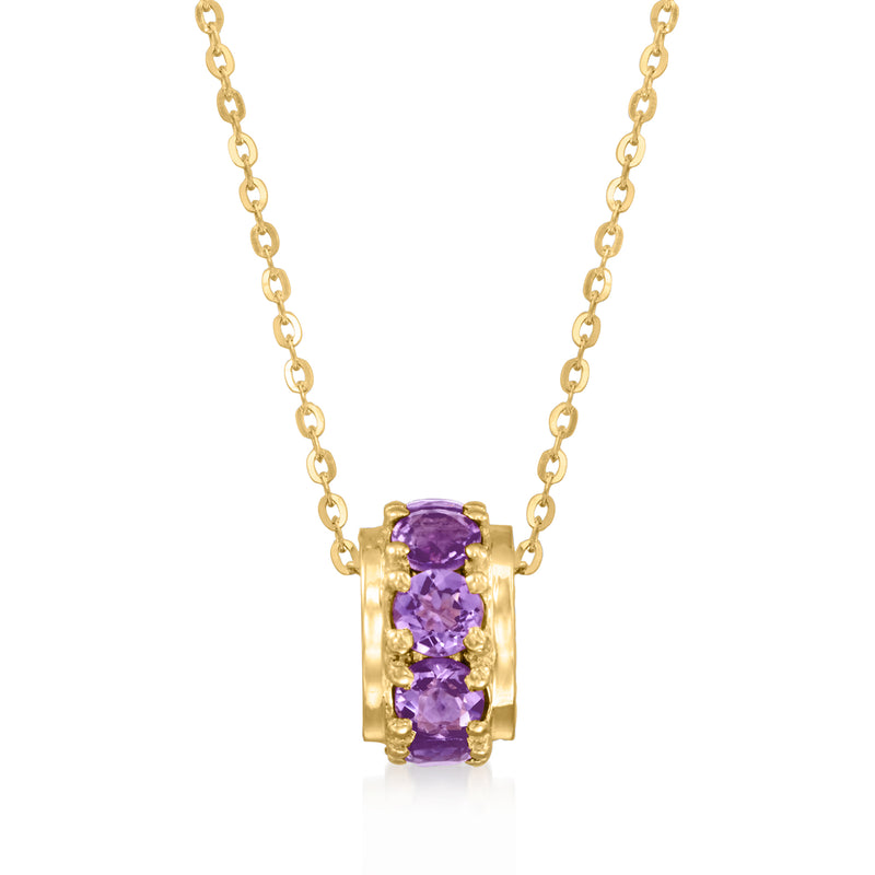 14kt yellow gold amethyst bead necklace with purple gemstone pendant on link chain