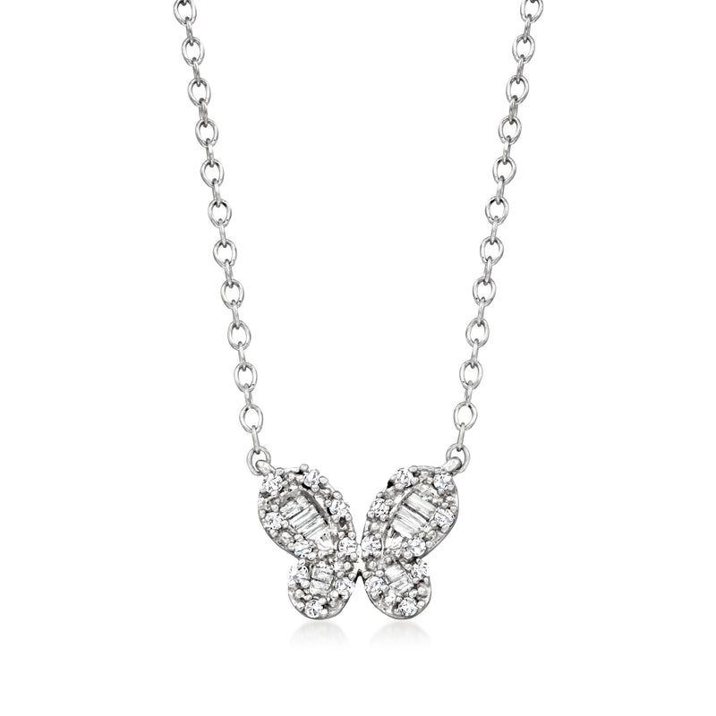Sterling silver diamond butterfly necklace with delicate chain